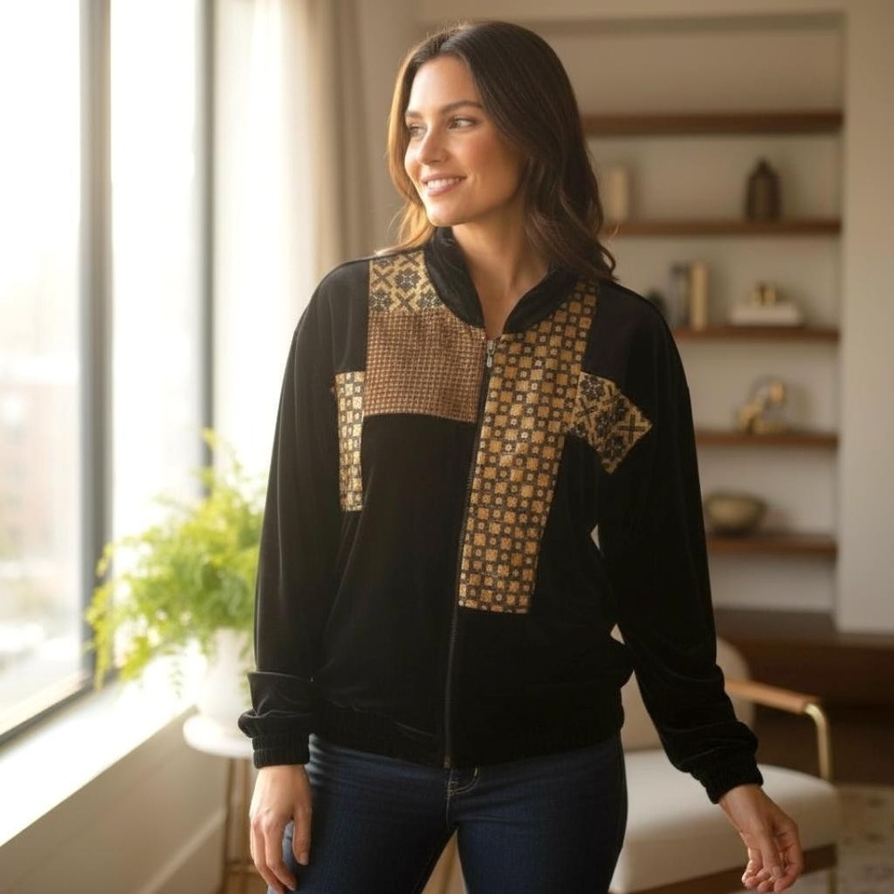 Vintage City Girl By Nancy Bolen Womens Velvet Patchwork Jacket 12 Black 90s‎